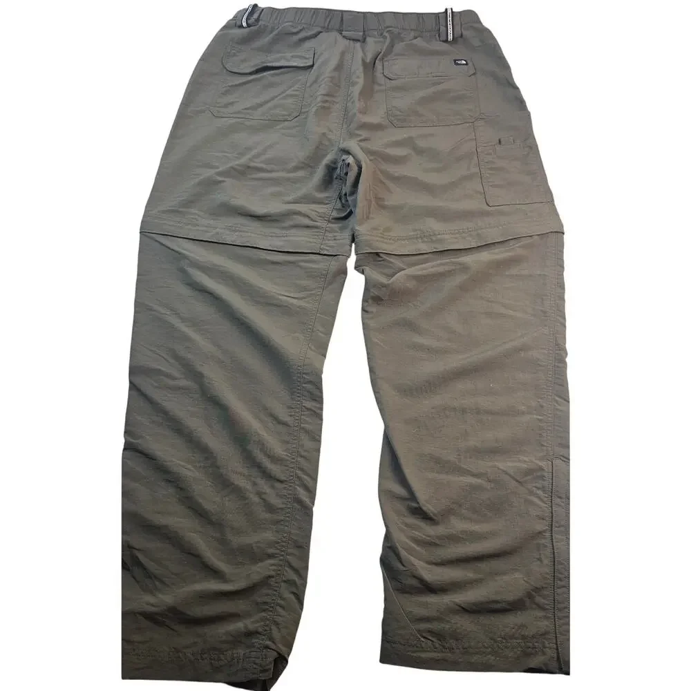 The North Face green khaki convertible packable hiking pants sz XL w/ belt nylon